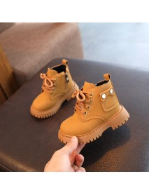 2023 Children's Spring And Autumn Martin Boots Pocket Leather Boots Baby Mid Cap Boots Side Zipper Men's And Women's Fashion Small And Medium Children's Shoes