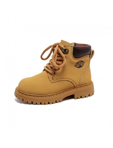 Boys' Boots With Velvet 2023 Autumn/Winter New Children's Two Cotton Martin Boots Warm Yellow Boots High Top Cotton Boots Boys