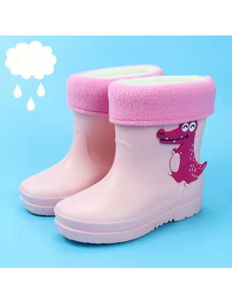 2-13 Year Old Children's Rain Shoes, Boys And Girls With Cotton Plush Rain Boots, Dinosaur Waterproof Shoes, Children's Water Shoes, Elementary School Students' Water Boots, Cross-Border