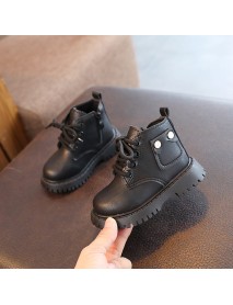 2023 Children's Spring And Autumn Martin Boots Pocket Leather Boots Baby Mid Cap Boots Side Zipper Men's And Women's Fashion Small And Medium Children's Shoes