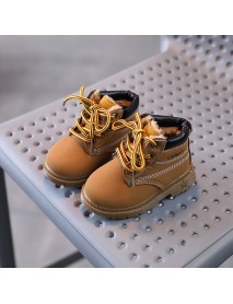 Autumn And Winter Baby Leather Boots With Plush Insulation, Cotton Shoes For Boys And Girls Martin Boots, Children's Short Boots, Snow Boots, One Piece Wholesale